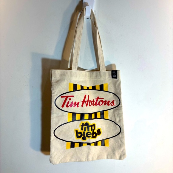 TIM HORTONS & JUSTIN BIEBER Tim Biebs Cotton Canvas Top Handle Tote Bag - Picture 1 of 8